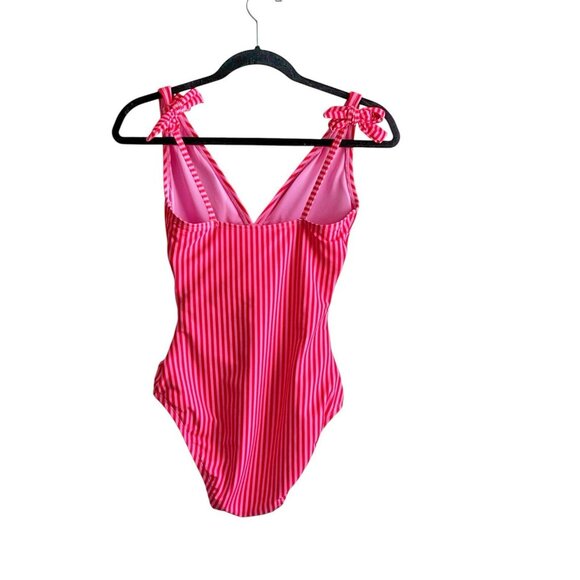 Ellen Tracy Swimsuit Orange Pink Striped Sz 6 One Piece Ruched Lined Padded Cups - Picture 2 of 15